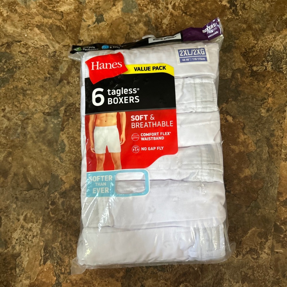 Hanes Tagless Boxers Mens Size 2XL White Underwear Soft Breathable Boxer